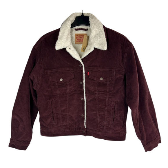 NWT Levi's Women's 90'S Corduroy Sherpa Trucker Jacket Burgundy Large Western - Picture 9 of 9